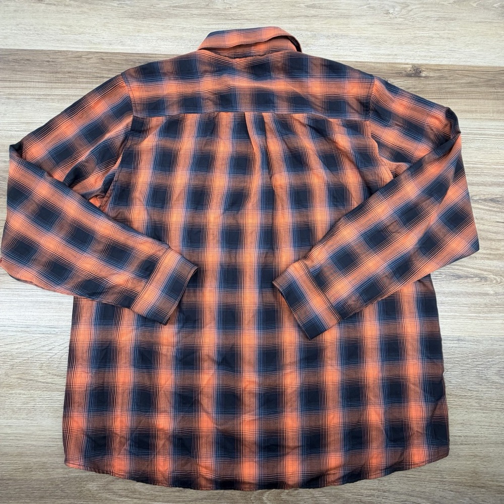 Dixxon Flannel The Sign Shirt Mens 2X Orange Plaid Long Sleeve Bamboo Button Up - Picture 4 of 7